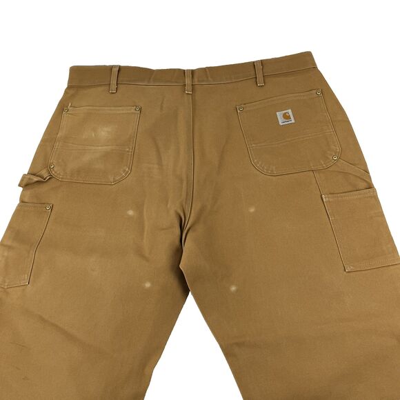Mens Carhartt B01 BRN Dungaree Fit Brown Double Knee Work Pants Distressed - Picture 6 of 12